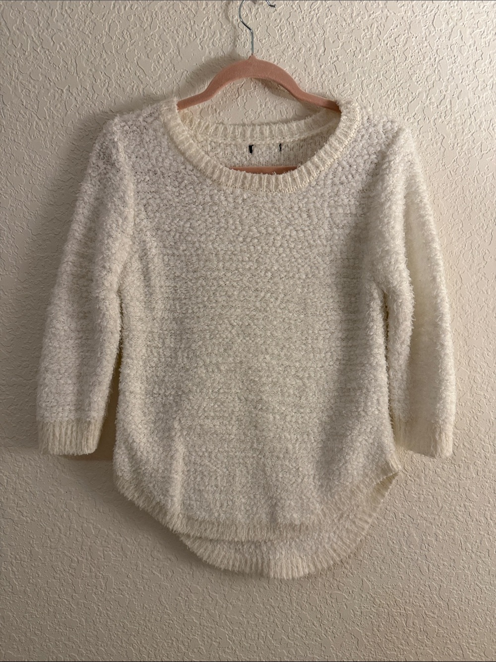 Free People Cream Textured Crewneck Sweater